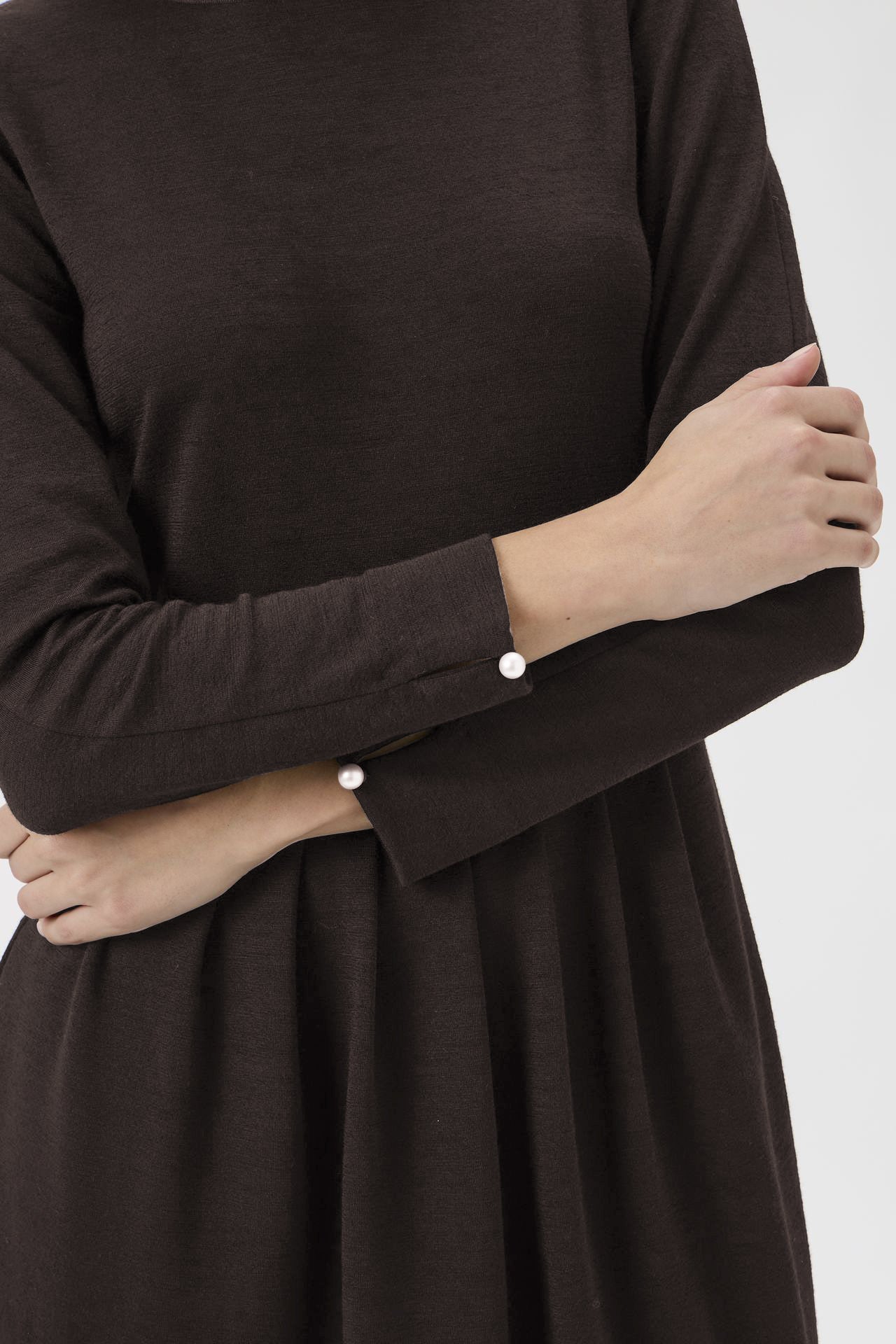 Classic Gug Dress With Pleated Skirt - 9486-A Cioccolato