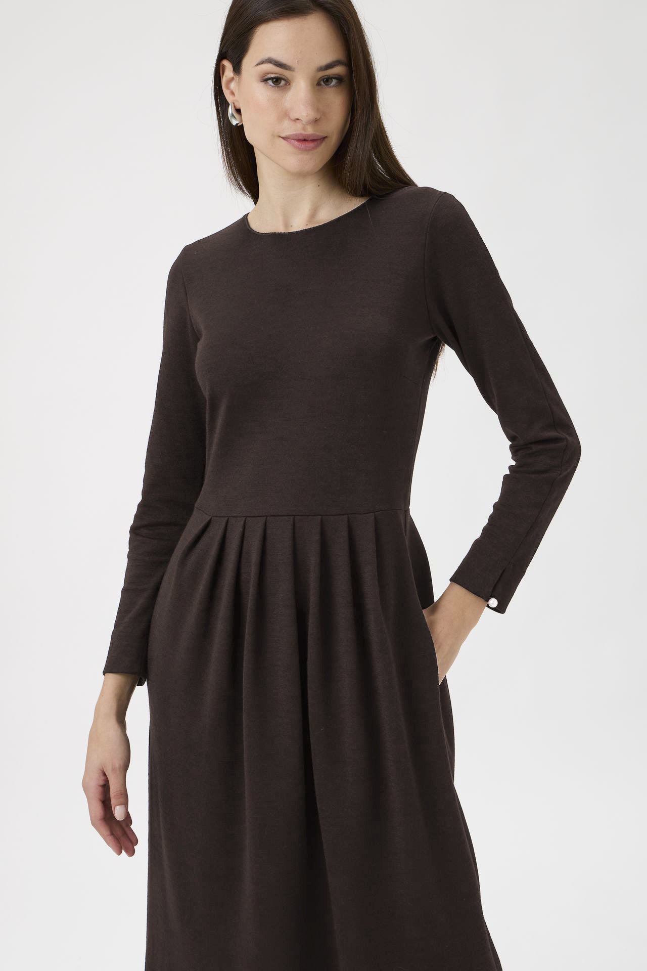 Classic Gug Dress With Pleated Skirt - 9486-A Cioccolato