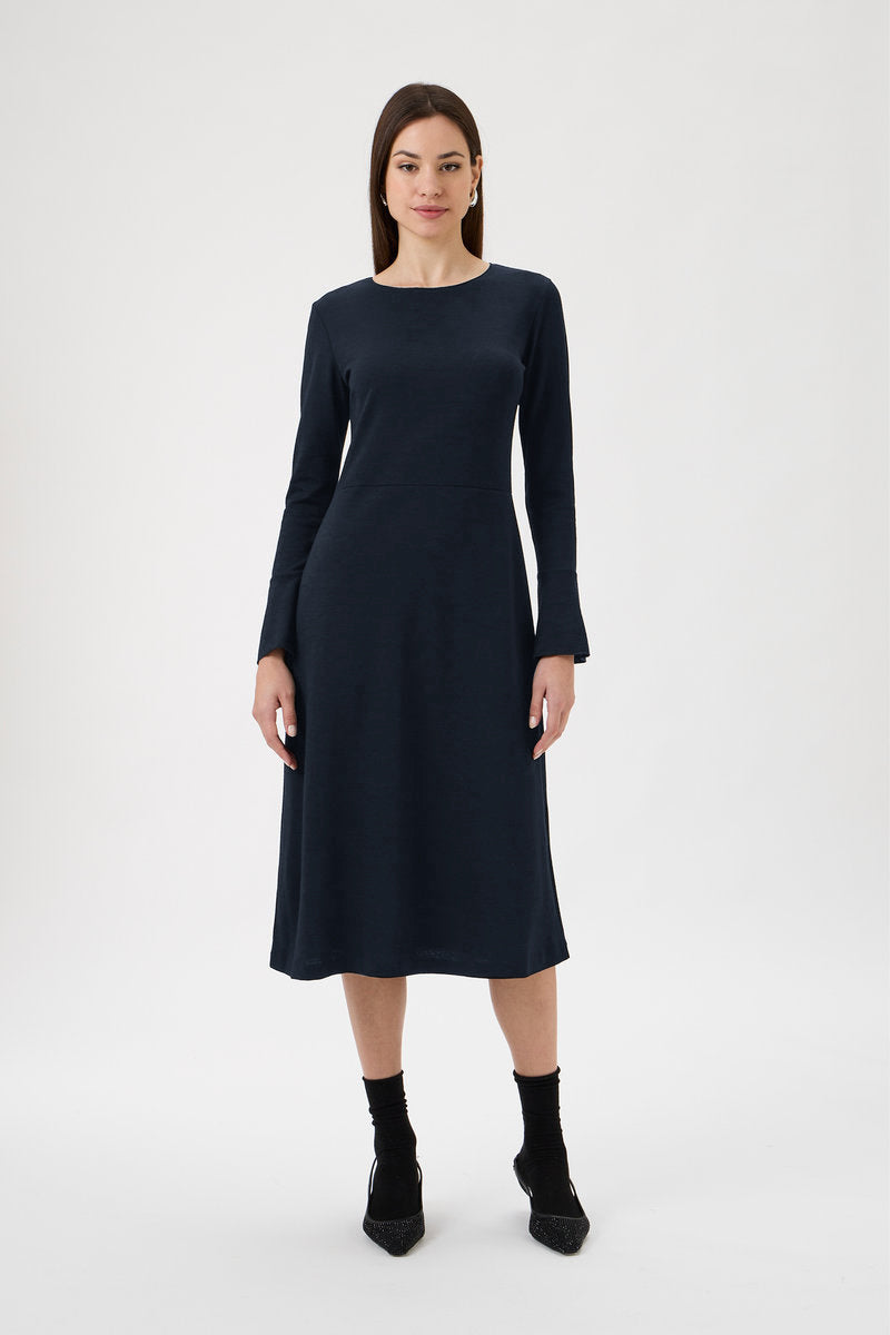 Dress With Flared Bottom Sleeve - 9504 Blue