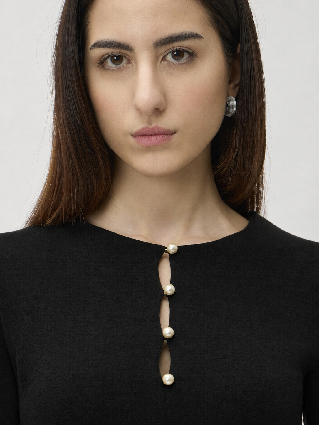 Dress with Pearl Buttons Front in Darfo – 9525 Black