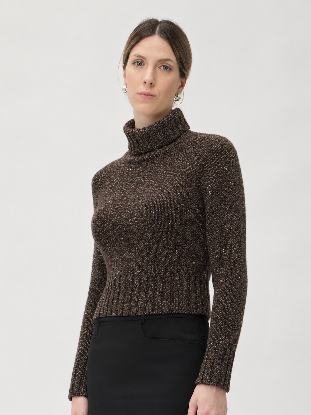 Sweater with High Collar in Dixit – 7083 Brown Melange