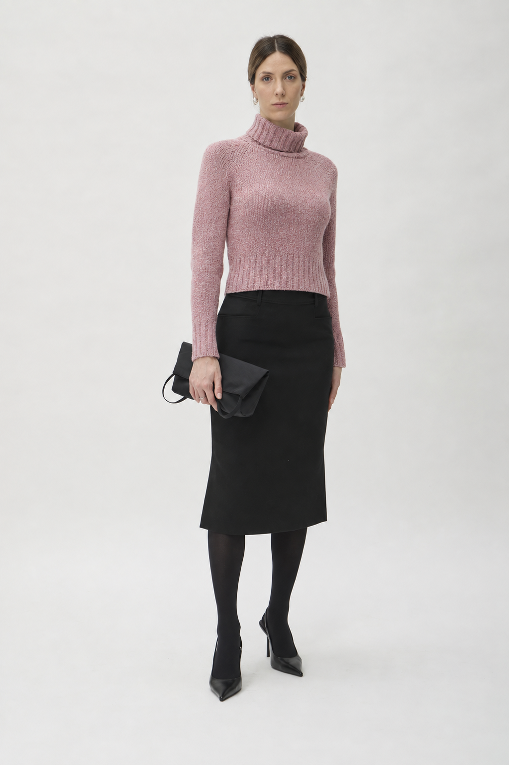 Sweater with High Collar in Dixit – 7083 Rosa Melange