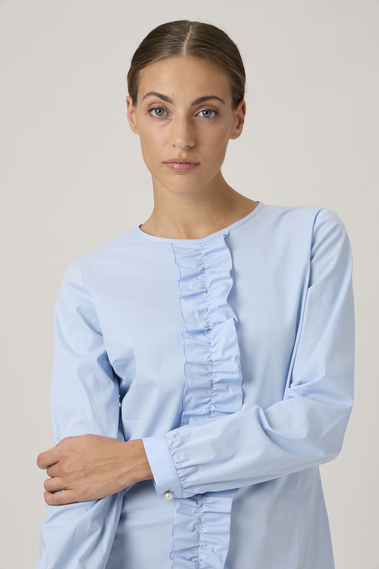 Classic blouse with ruffles - Azurro