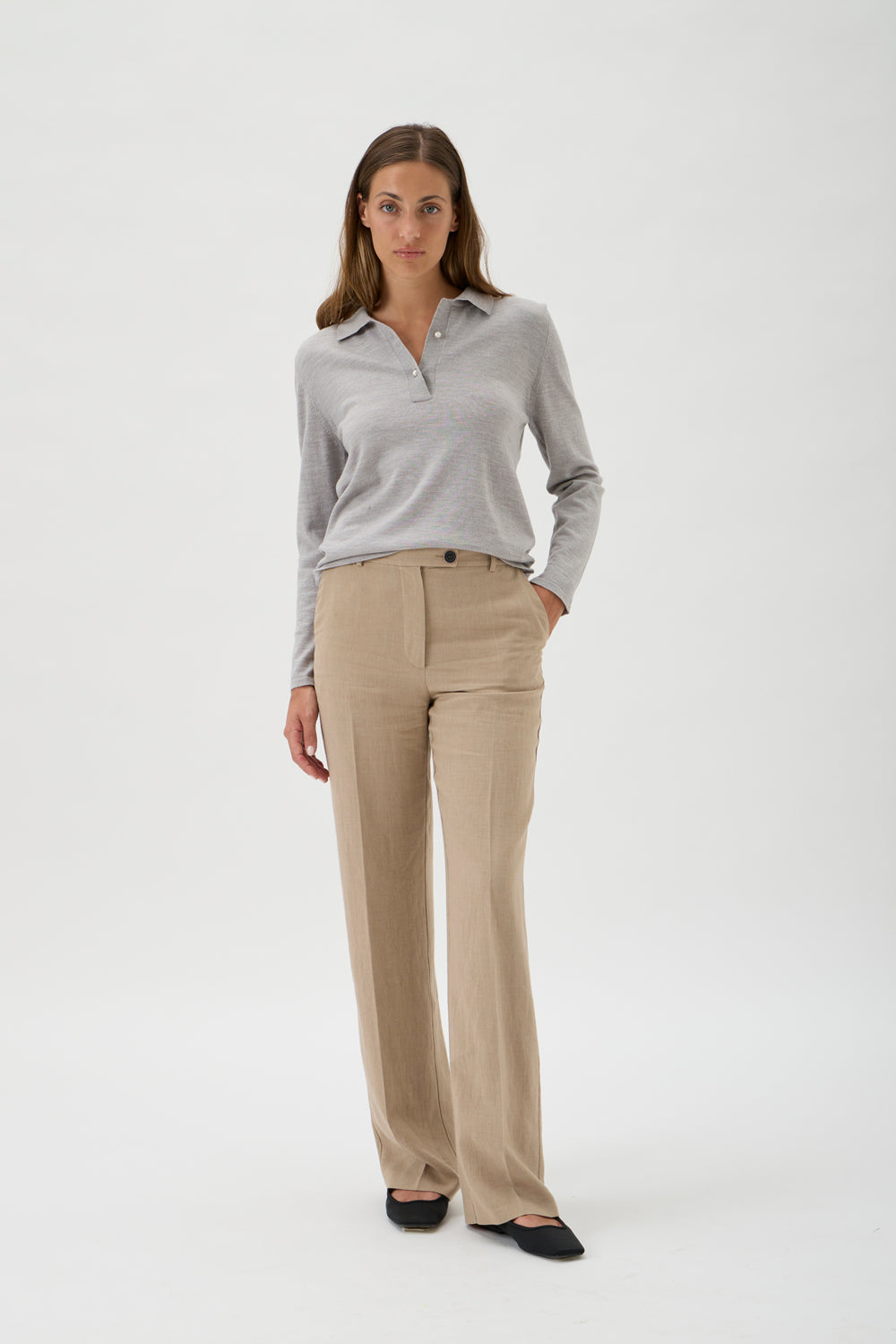 A refined long-sleeved polo sweater - Harmony 7051 Grey