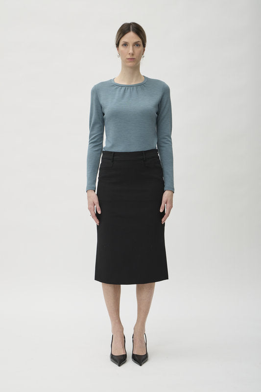Skirt with Slits in Lana Cotone – 3364 Black