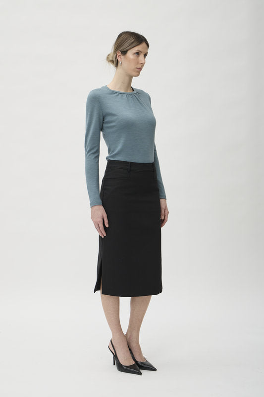 Skirt with Slits in Lana Cotone – 3364 Black