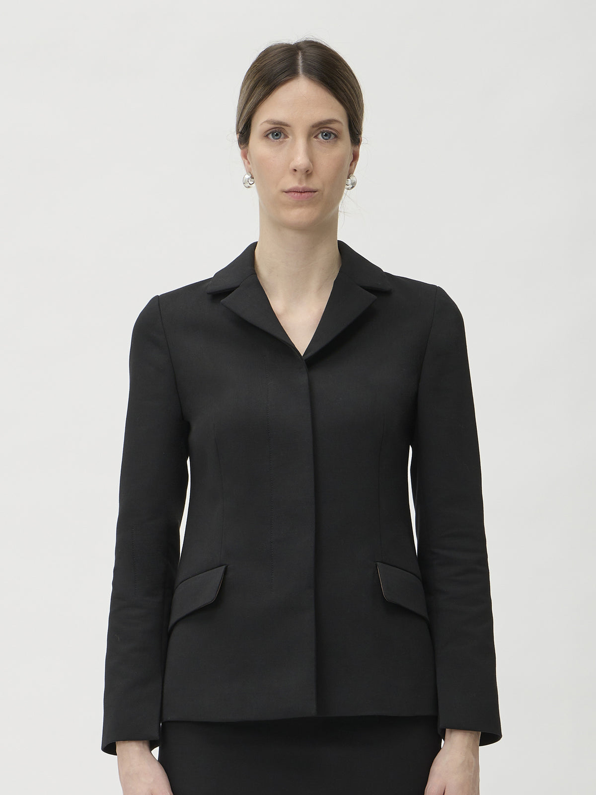 Jacket Hidden Buttons in Lana Cotone – 5045 Black