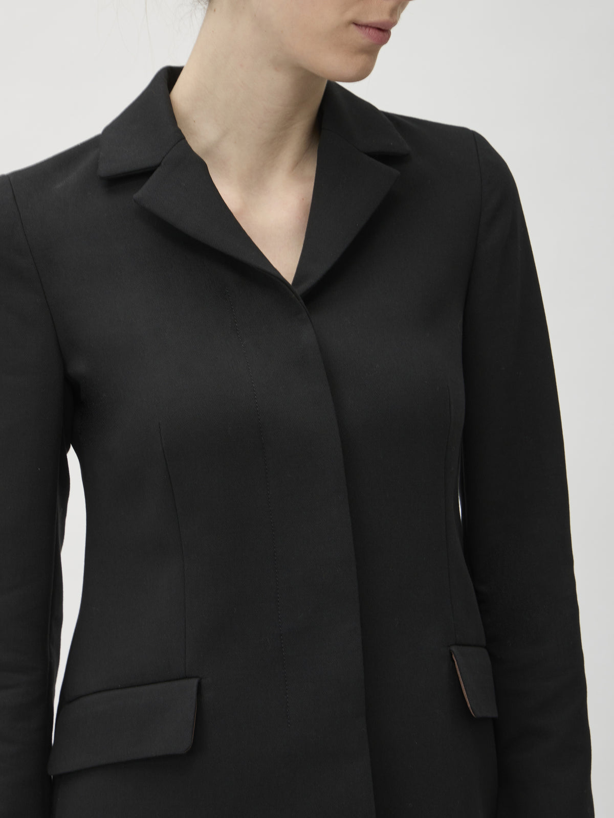 Jacket Hidden Buttons in Lana Cotone – 5045 Black