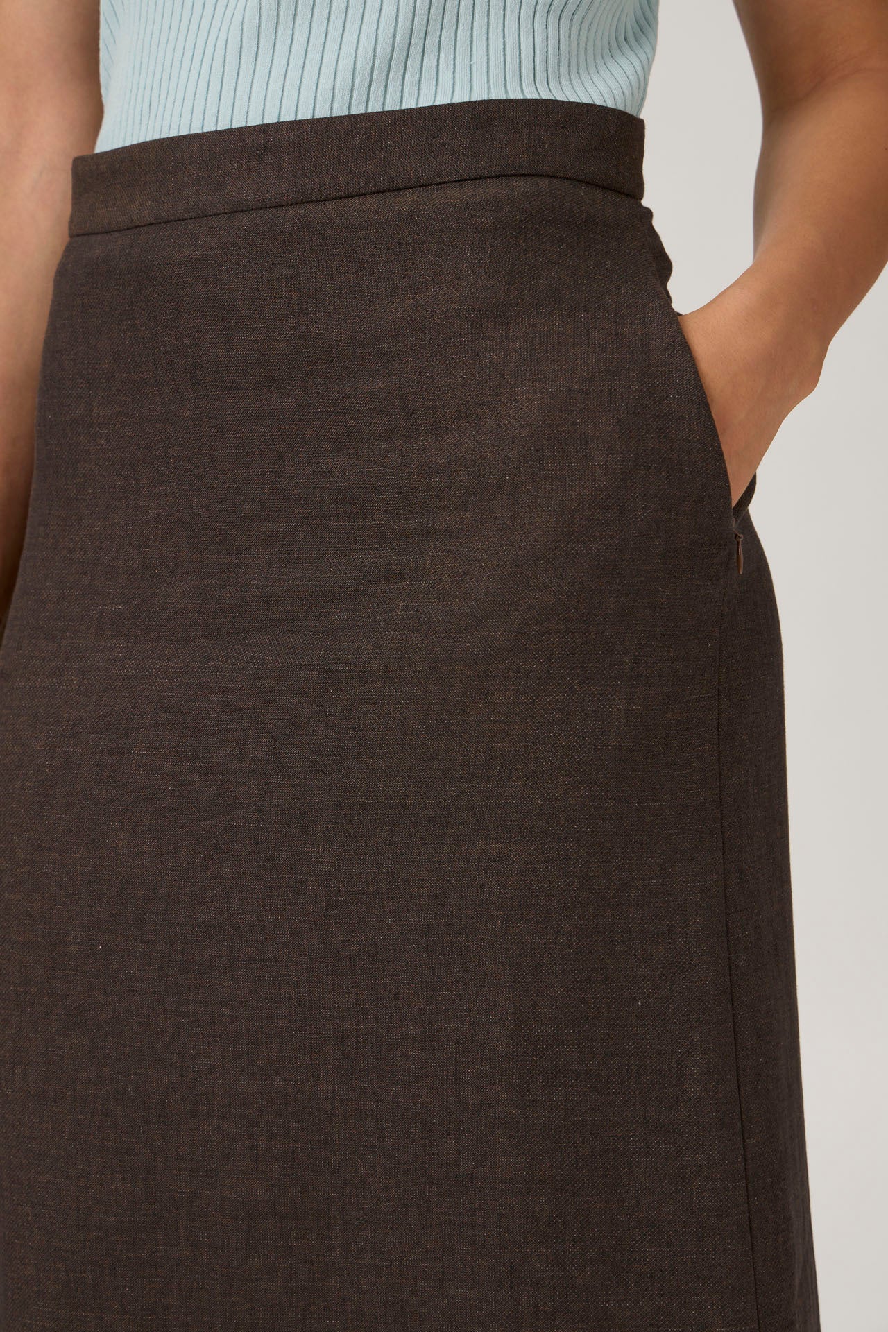 Classic A-Line Midi Skirt with Pockets - Brown