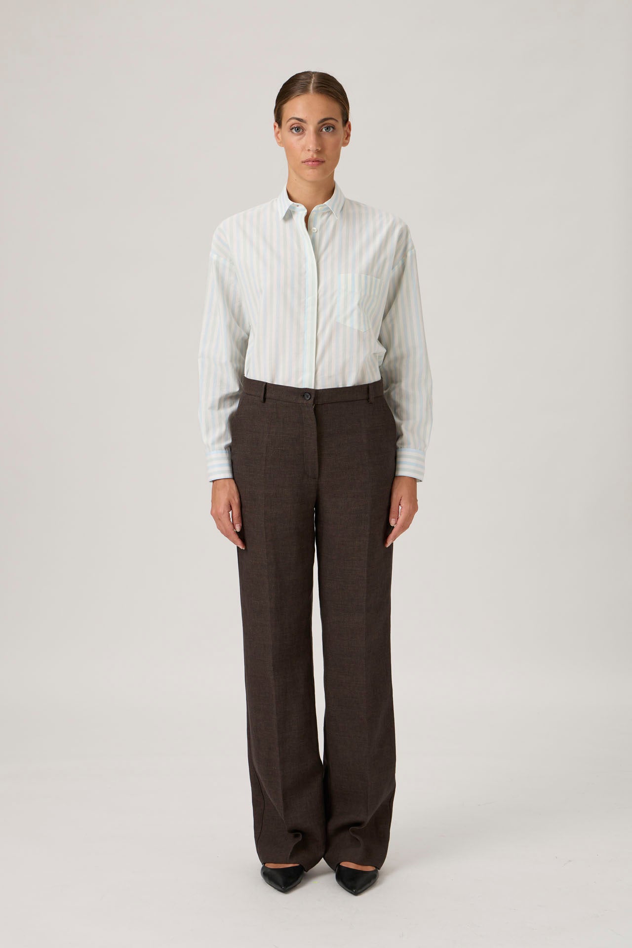 Wide-Leg Tailored Trousers - Brown