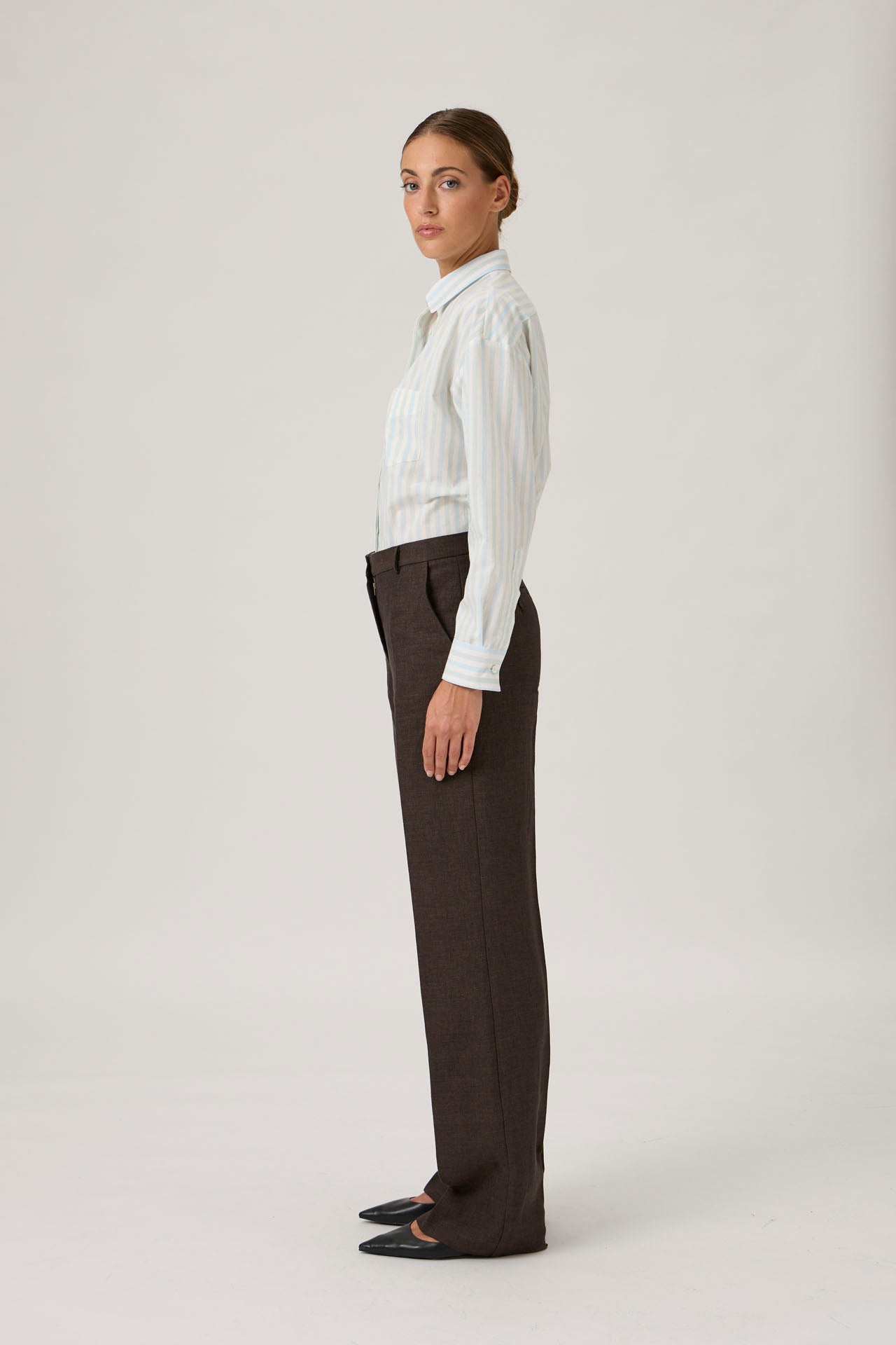 Wide-Leg Tailored Trousers - Brown