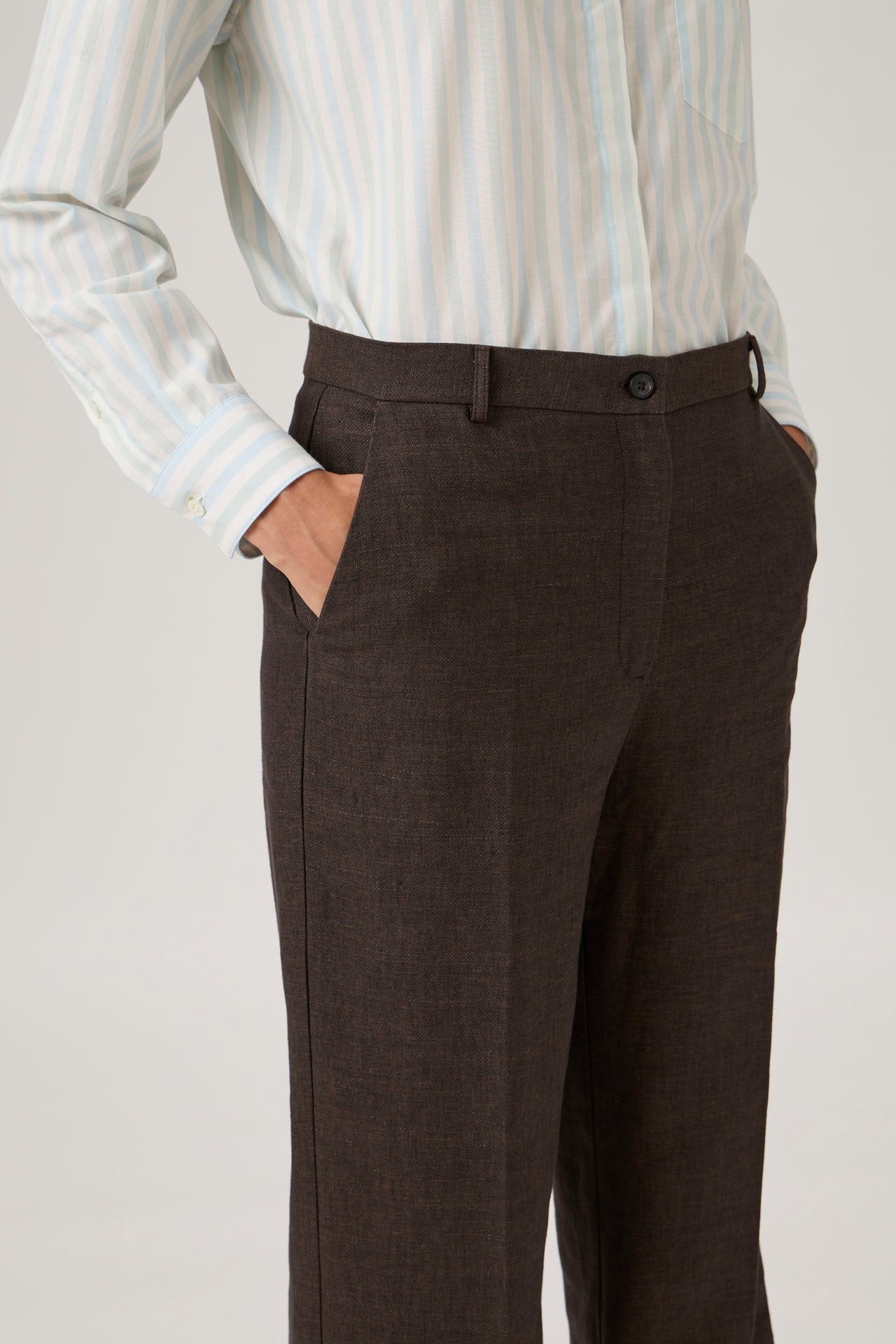 Wide-Leg Tailored Trousers - Brown