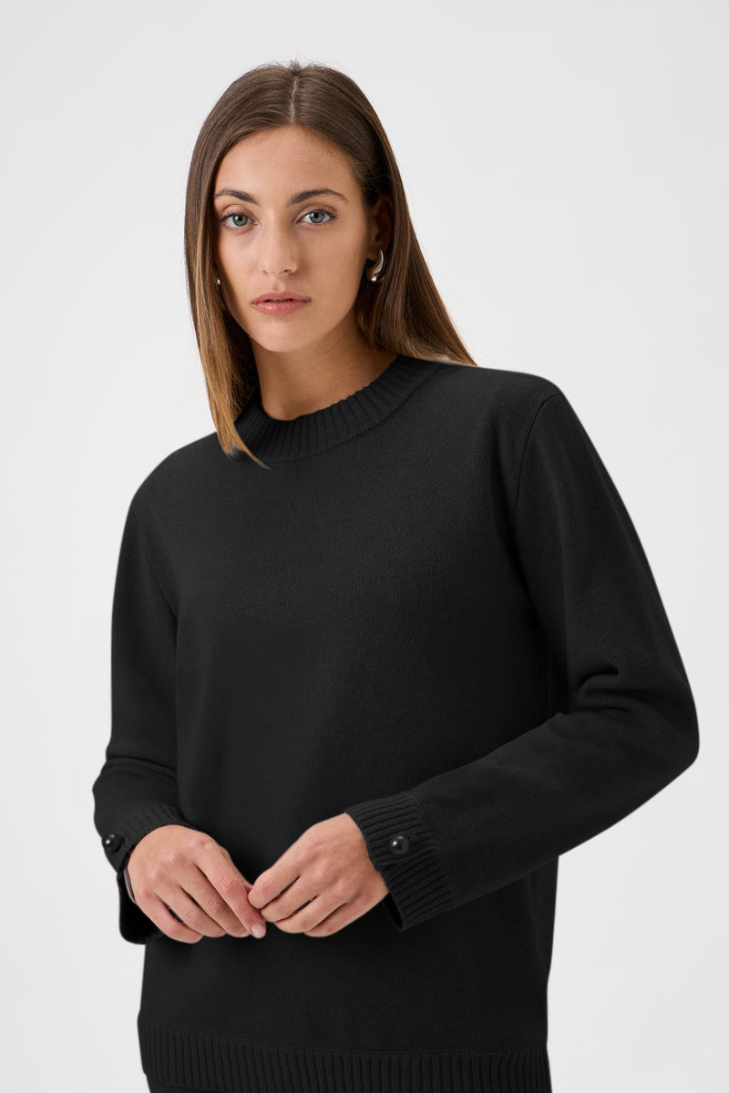 Relaxed Wool Blend Sweater Firm Knit - 7079 Black