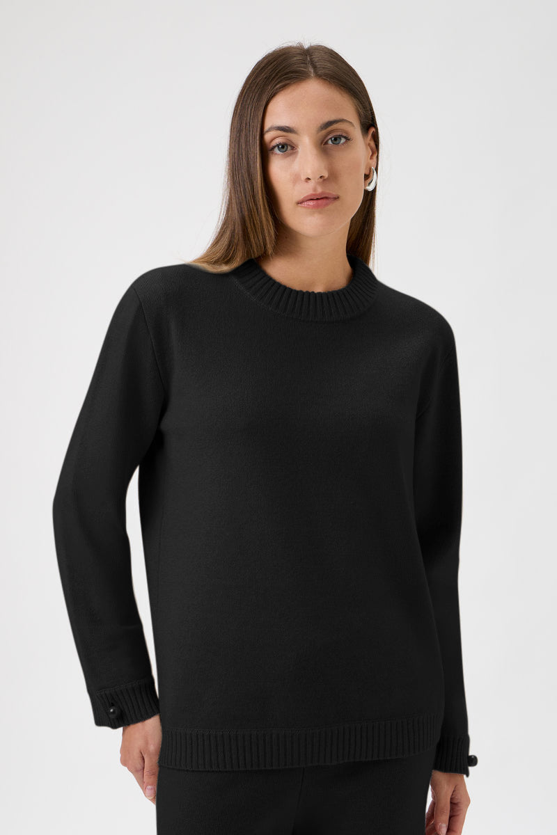 Relaxed Wool Blend Sweater Firm Knit - 7079 Black
