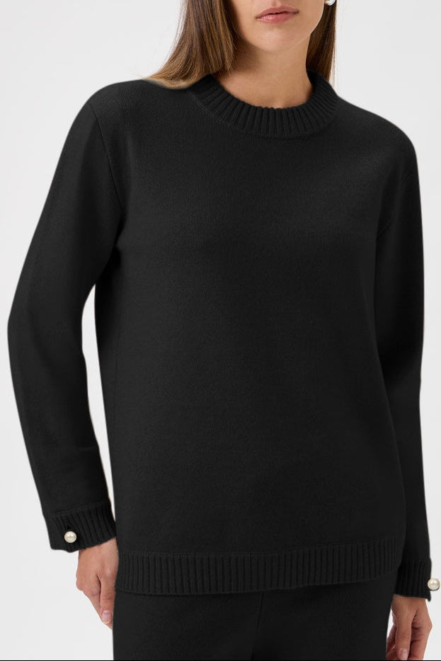 Relaxed Wool Blend Sweater Firm Knit - 7079 Bellone Black