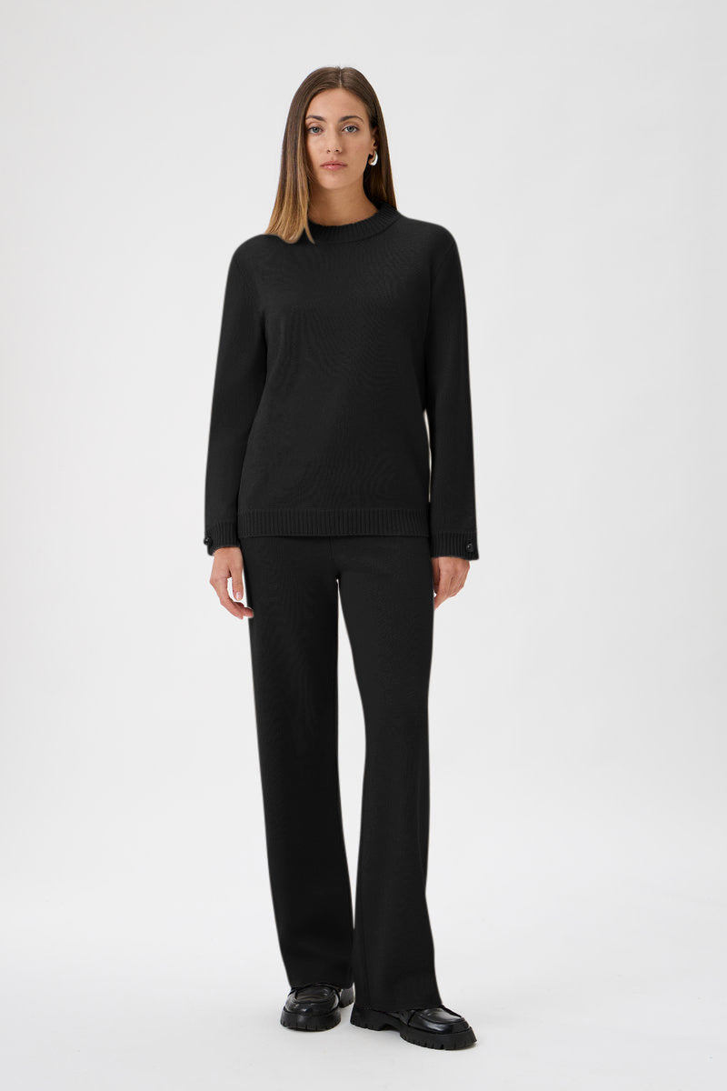 Relaxed Wool Blend Sweater Firm Knit - 7079 Black