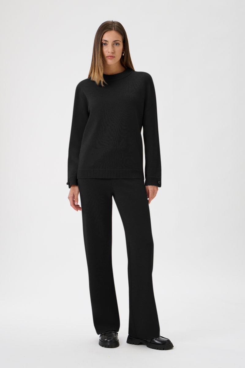 Relaxed Wool Blend Sweater Firm Knit - 7079 Black