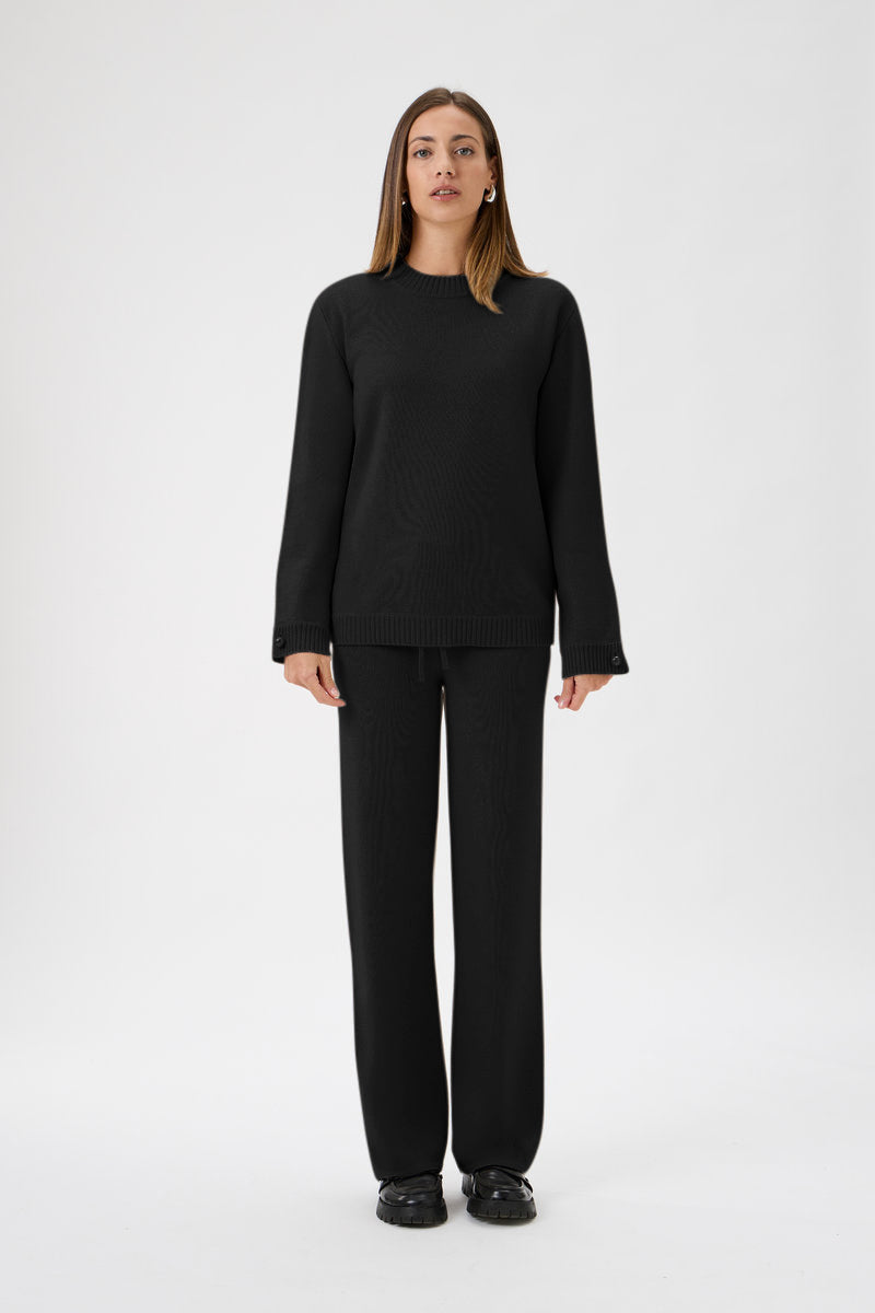 Relaxed Wool Blend Sweater Firm Knit - 7079 Black