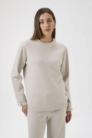 Relaxed Wool Blend Sweater Firm Knit - 7079 Light Beige