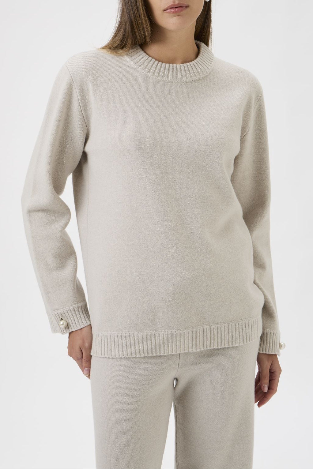 Relaxed Wool Blend Sweater Firm Knit Matis 2 - 7079 Light Beige
