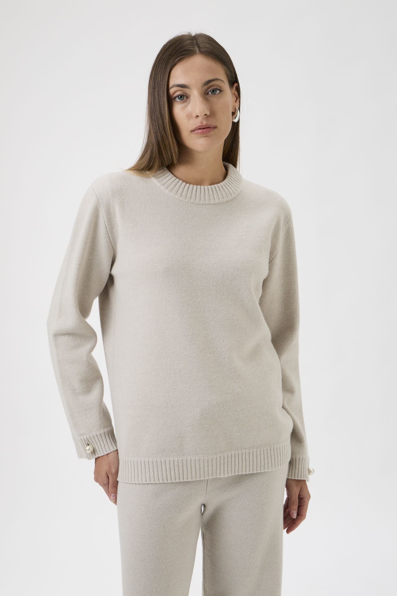 Relaxed Wool Blend Sweater Firm Knit - 7079 Light Beige