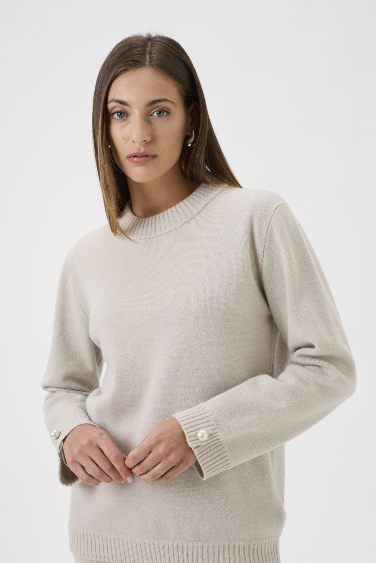 Relaxed Wool Blend Sweater Firm Knit - 7079 Light Beige