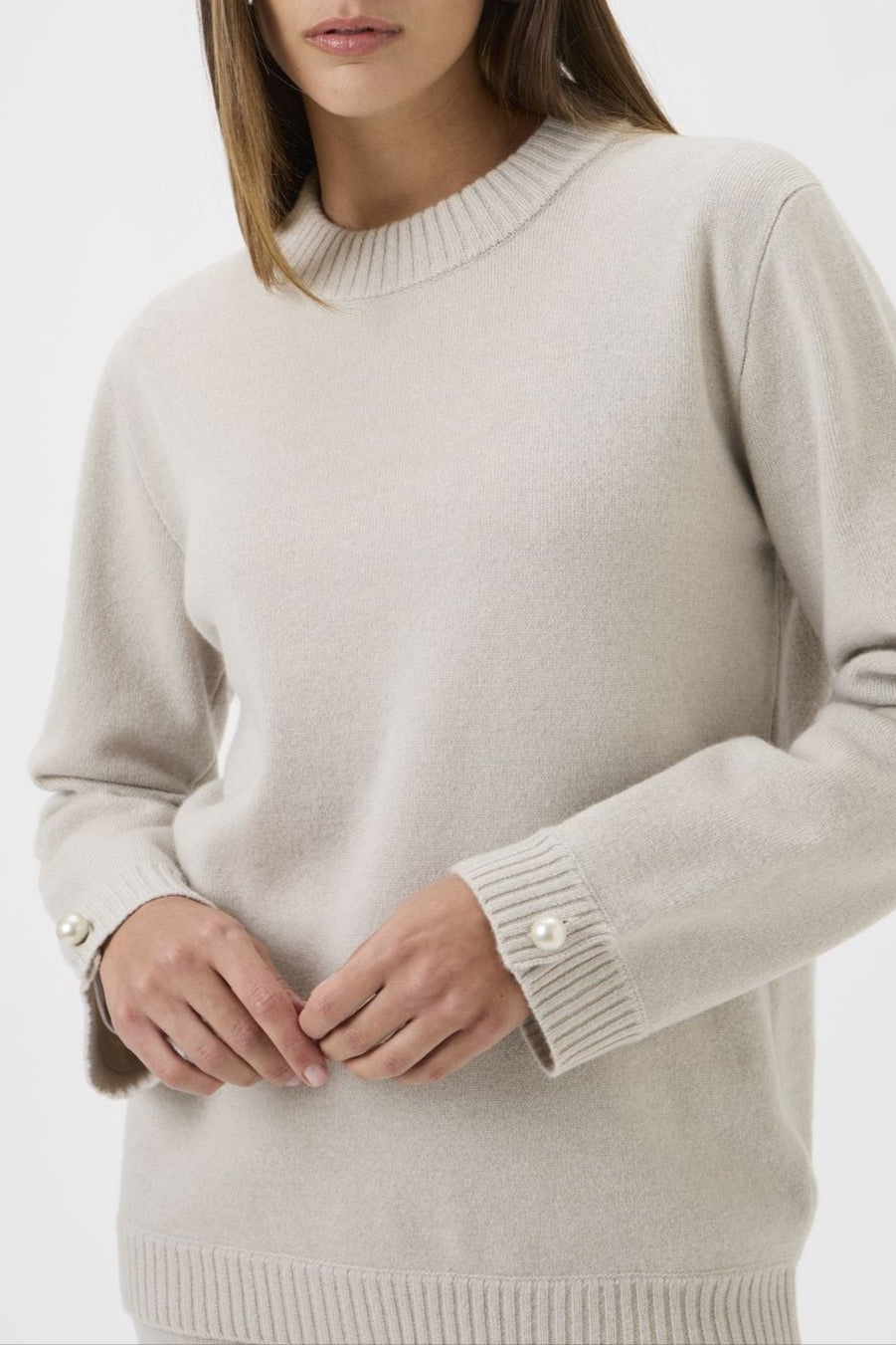 Relaxed Wool Blend Sweater Firm Knit Matis 2 - 7079 Light Beige