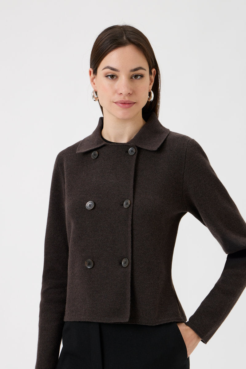 Knitted jacket Matis2 7080 Brown Melange — model full length