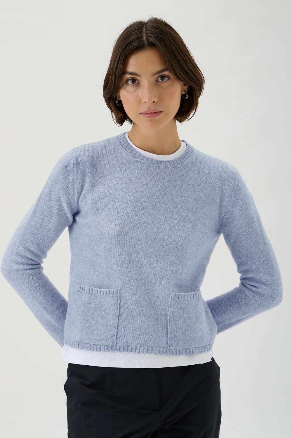Sweater with pockets and pearls - 7067PT Light Blue
