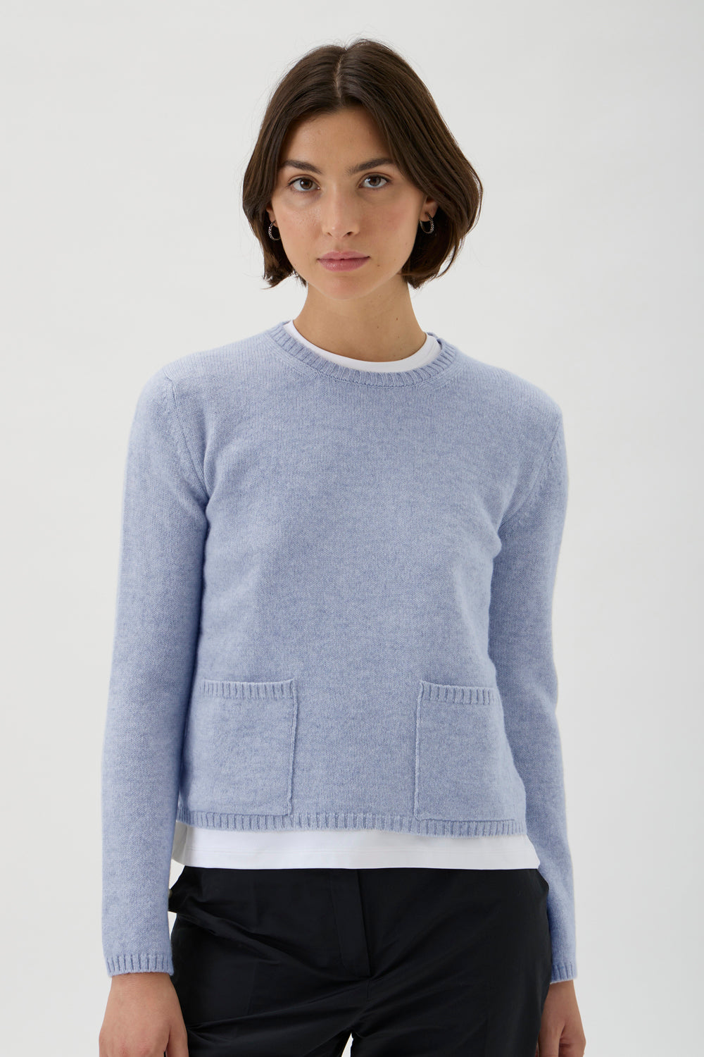 Sweater with pockets and pearls - 7067PT Light Blue