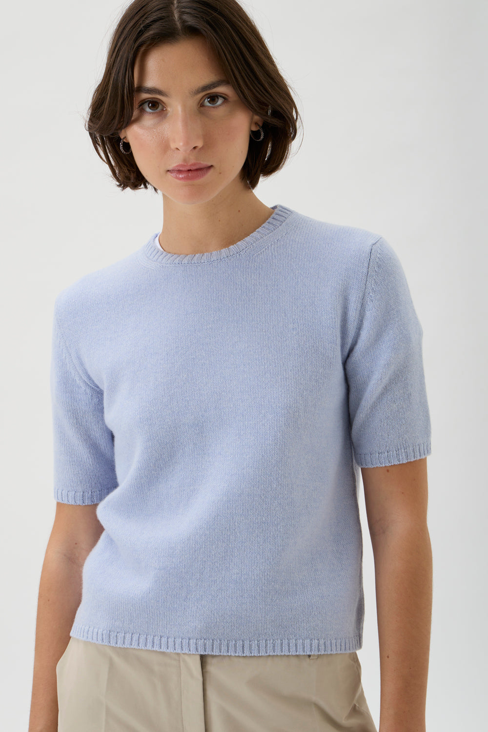 Fine wool sweater with short sleeves  - Matis 7067SL Light Blue