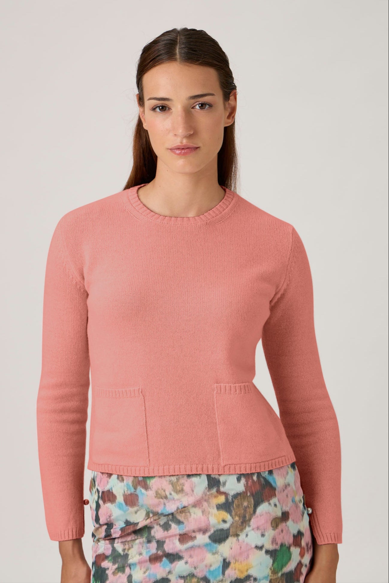 Soft Wool-Cashmere Sweater with Patch Pockets - 7067PT - Antica Rosa