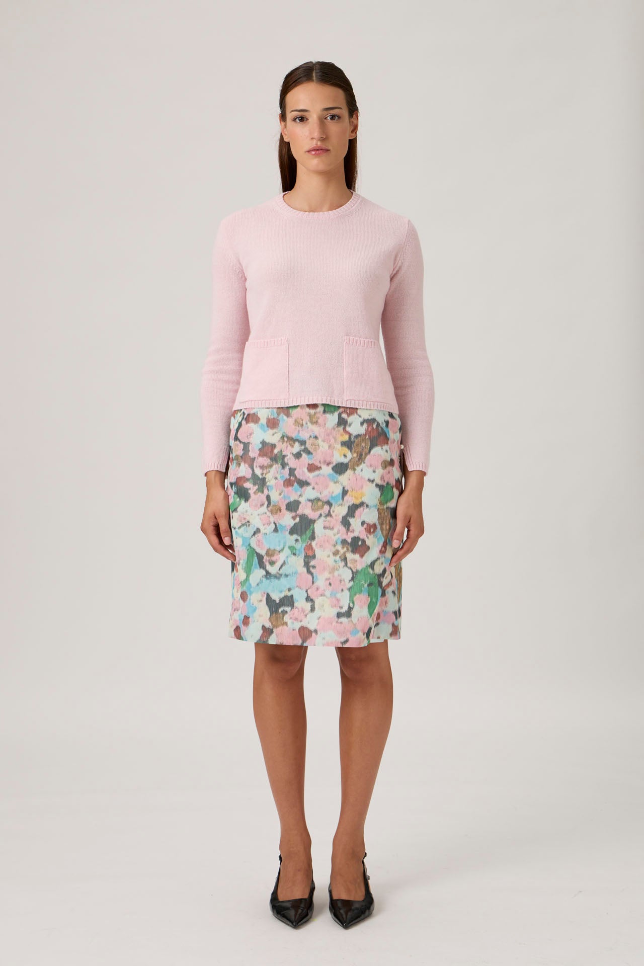 Soft Wool-Cashmere Sweater with Patch Pockets - Rosa