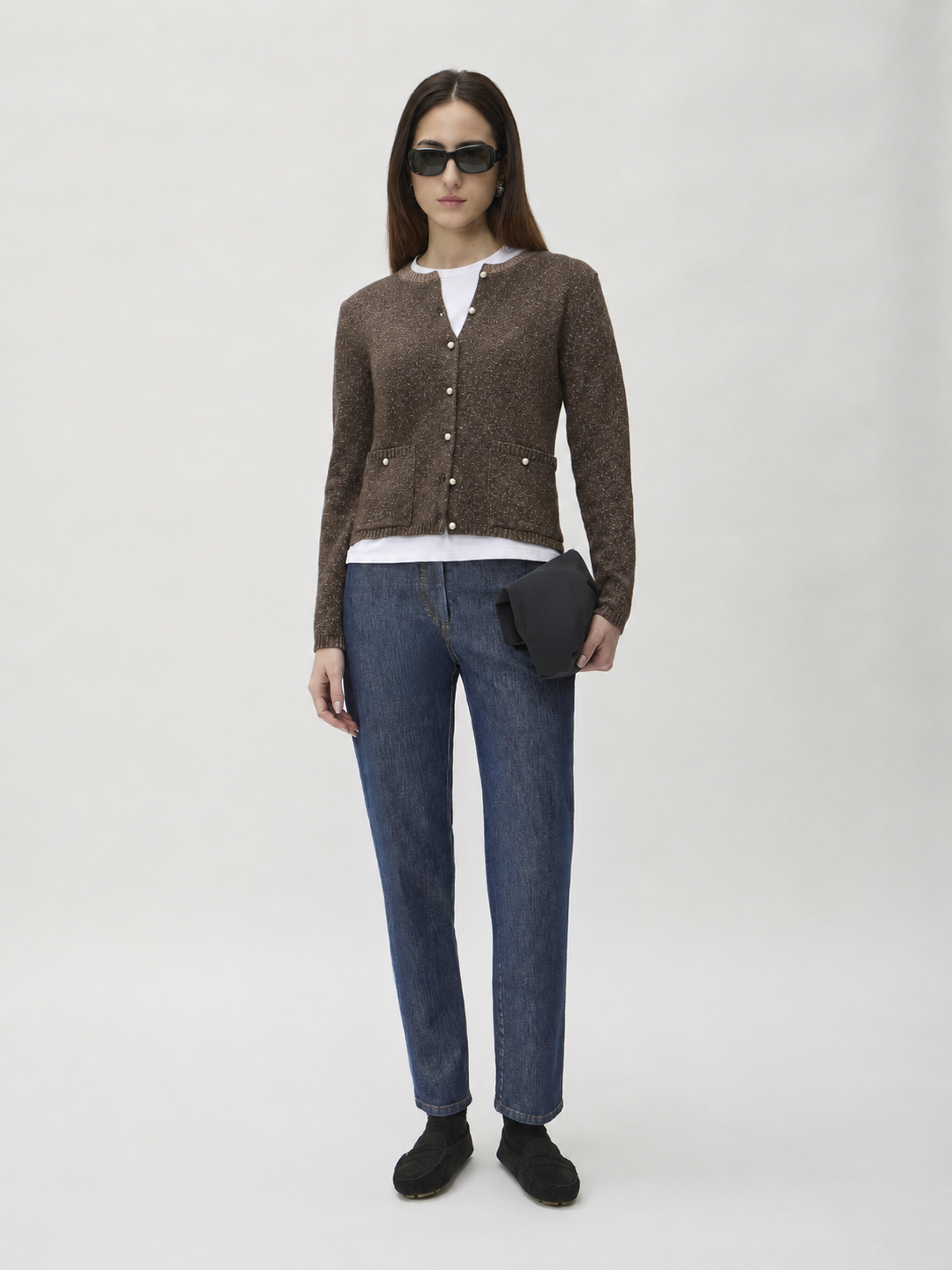 Cardigan with Pockets in Matis – 7069TP Brown Melange