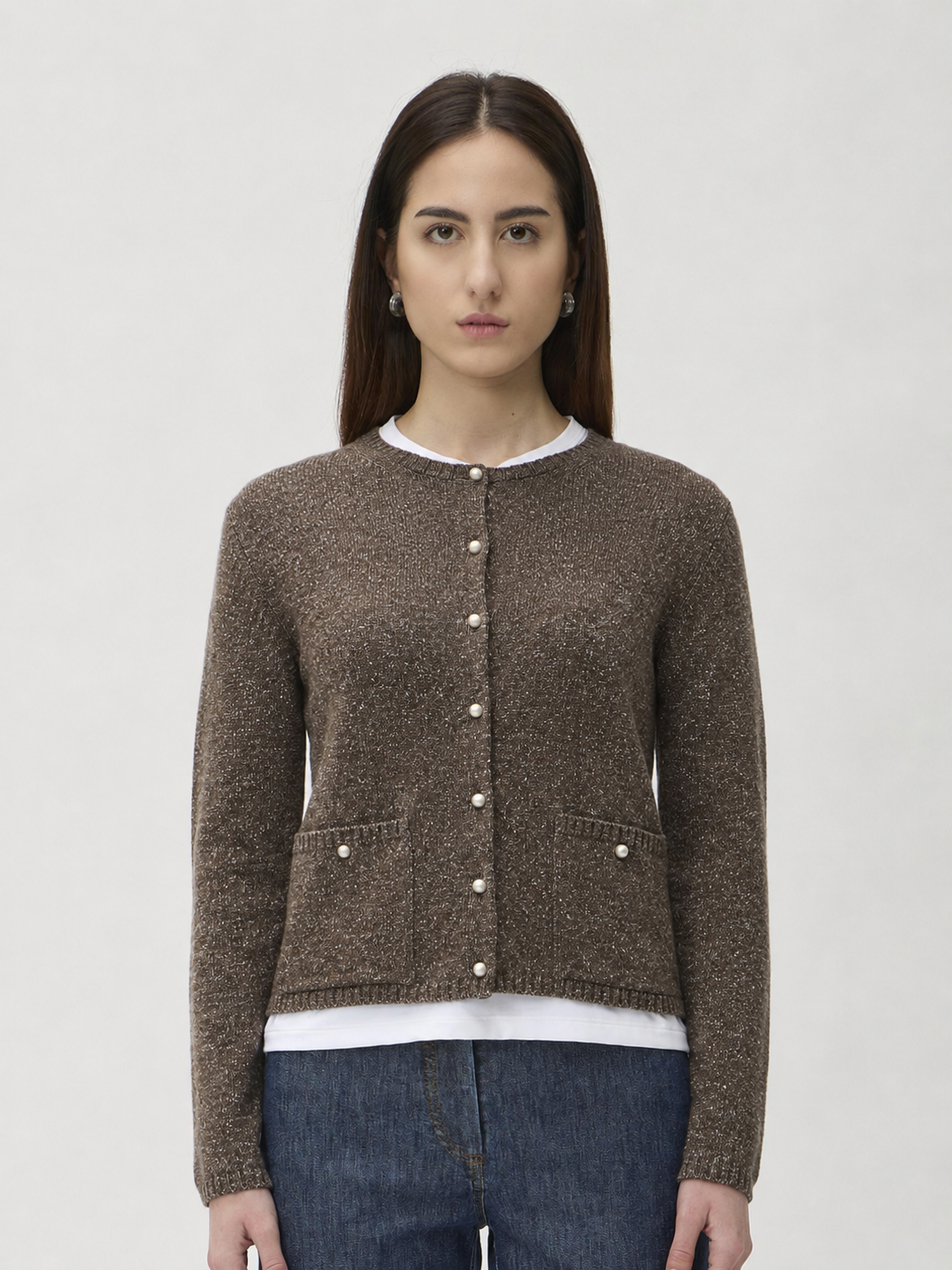 Cardigan with Pockets in Matis – 7069TP Brown Melange
