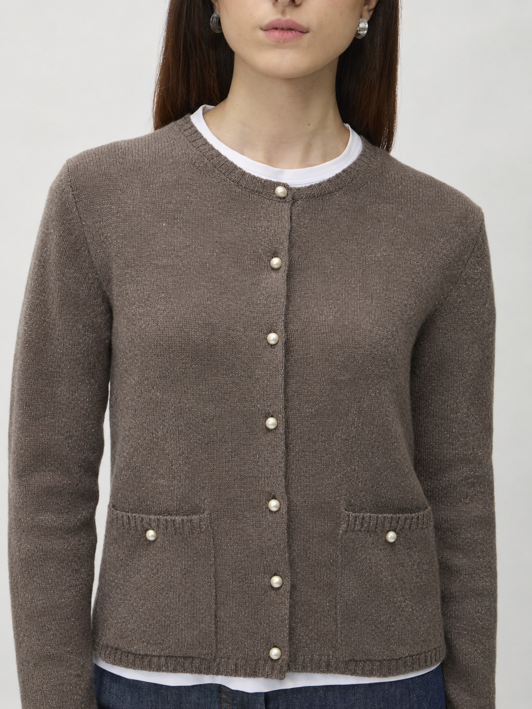 Cardigan with Pockets in Matis – 7069TP Brown Melange