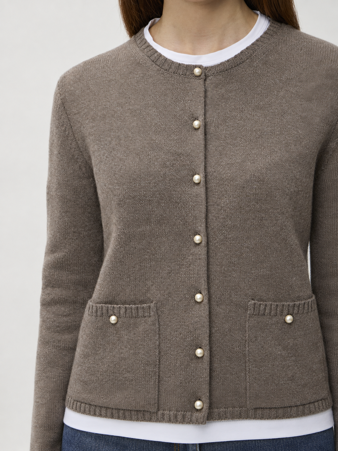 Cardigan with Pockets in Matis – 7069TP Brown Melange