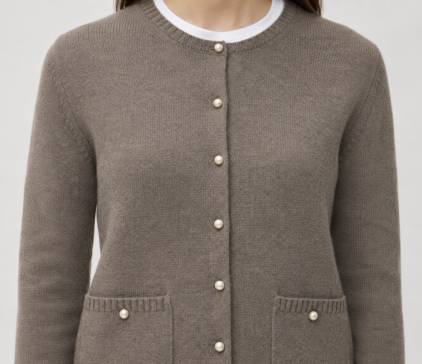Cardigan with Pockets in Matis – 7069TP Brown Melange