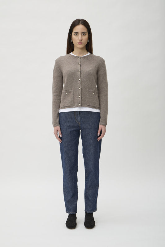 Cardigan with Pockets in Matis – 7069TP Brown Melange