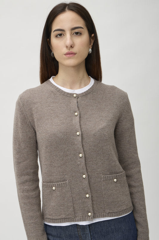 Cardigan with Pockets in Matis – 7069TP Brown Melange