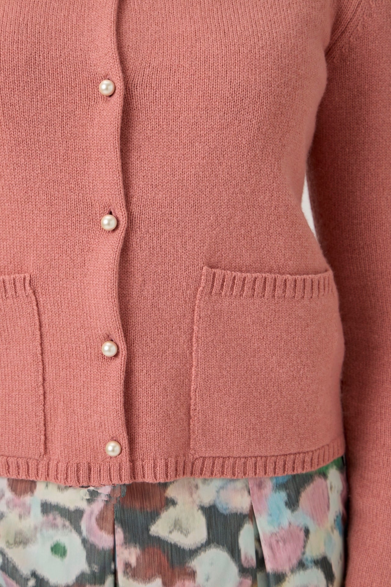 Soft Wool-Cashmere Cardigan with Pearl Buttons - Rosa Antica