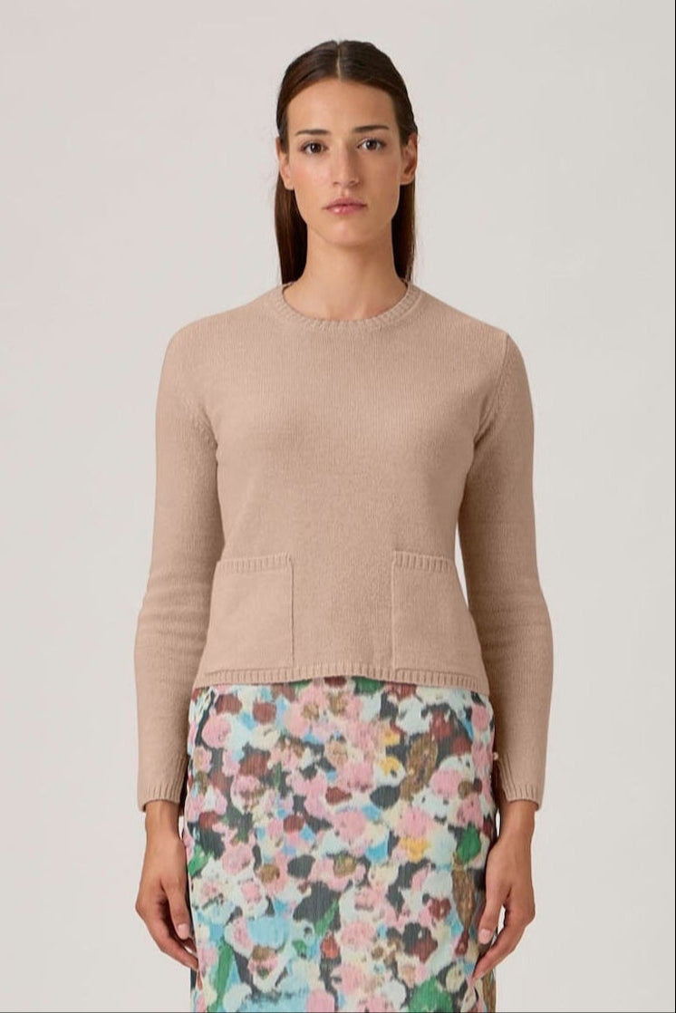 Soft Wool-Cashmere Sweater with Patch Pockets - 7067PT - Beige