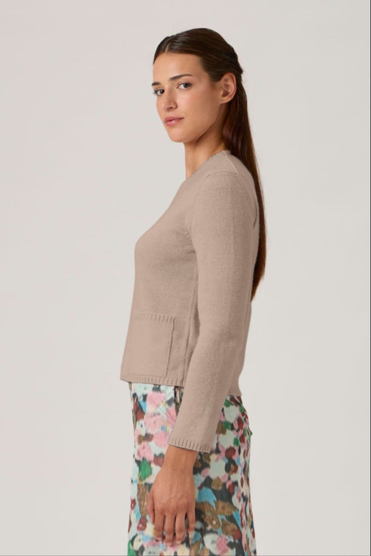 Soft Wool-Cashmere Sweater with Patch Pockets - 7067PT - Beige