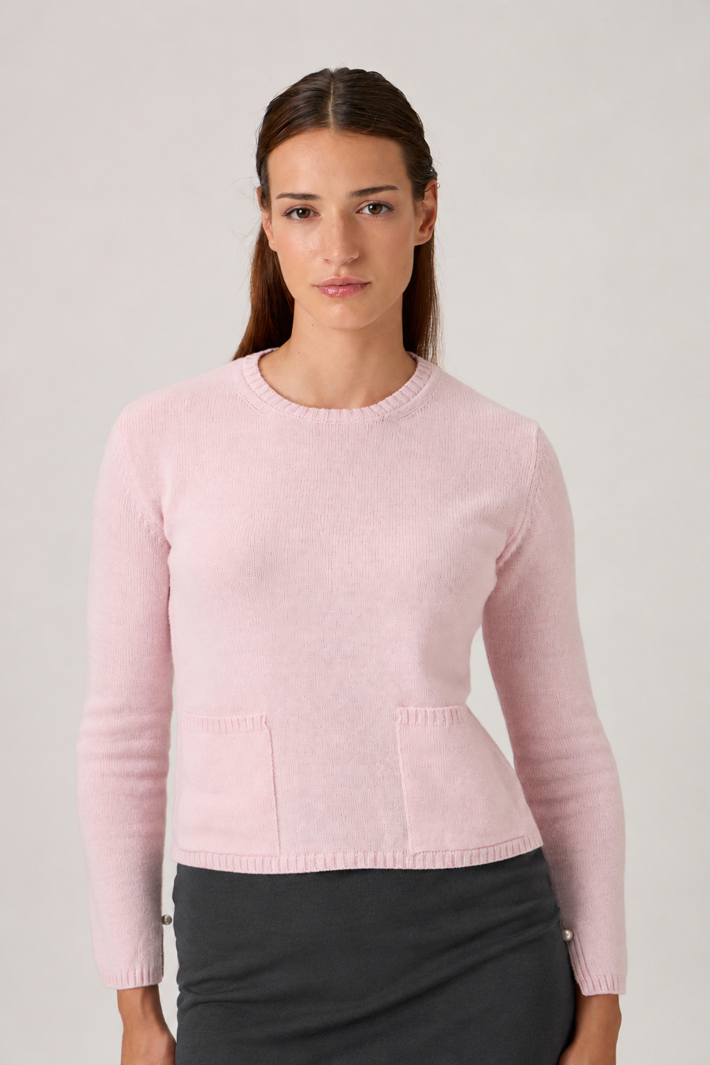 Soft Wool-Cashmere Sweater with Patch Pockets - 7067PT - Rosa