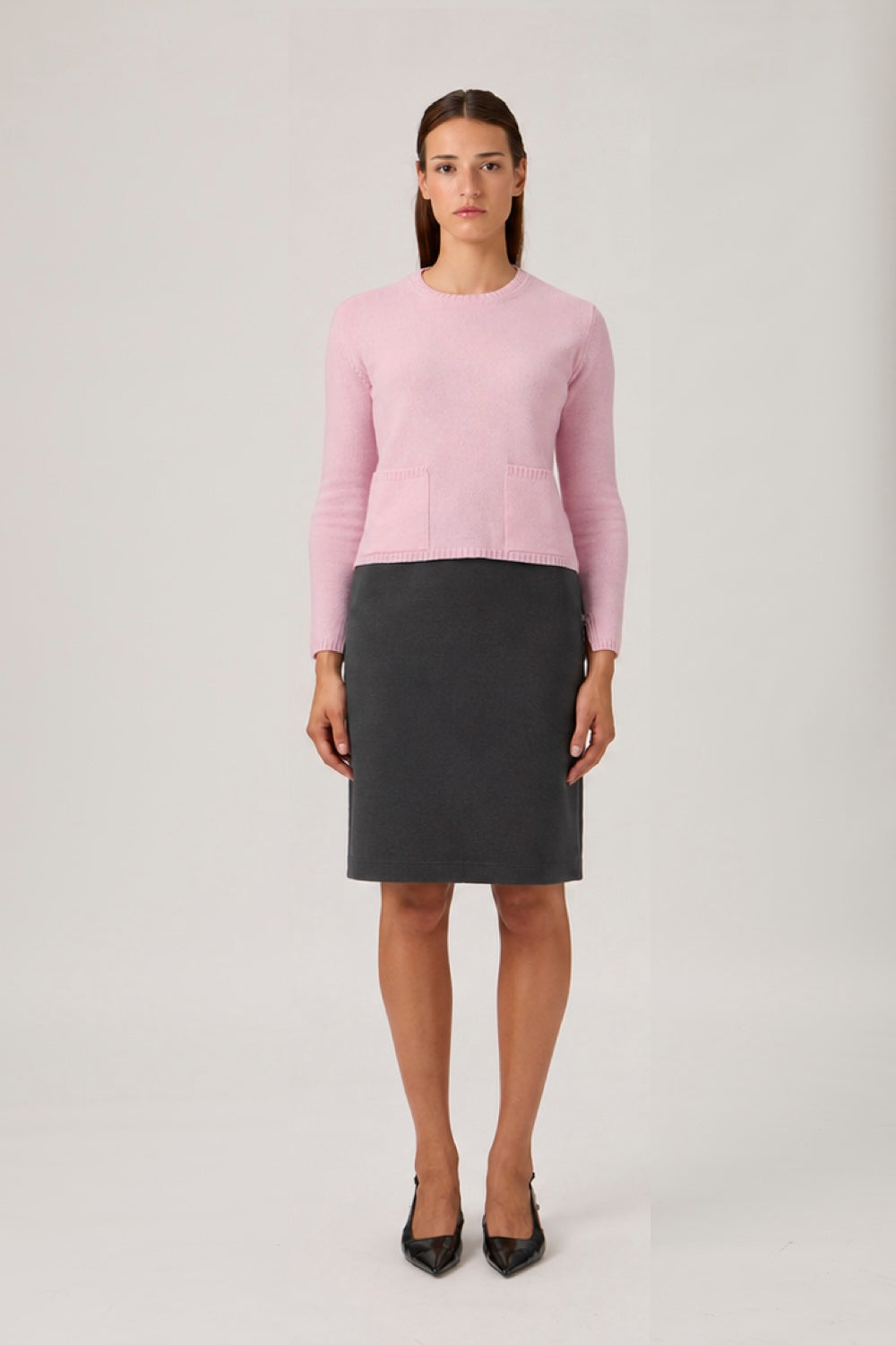 Soft Wool-Cashmere Sweater with Patch Pockets - 7067PT - Rosa