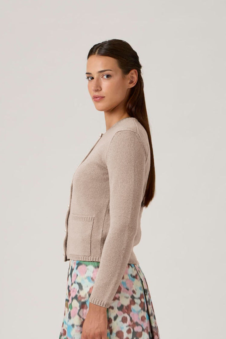 Soft Wool-Cashmere Cardigan with Pearl Buttons - 7069PT Beige