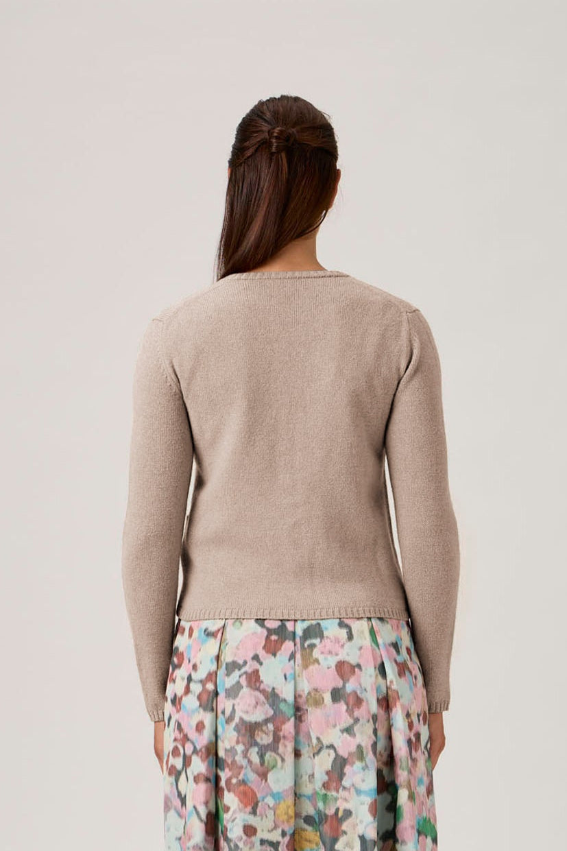 Soft Wool-Cashmere Cardigan with Pearl Buttons - 7069PT Beige