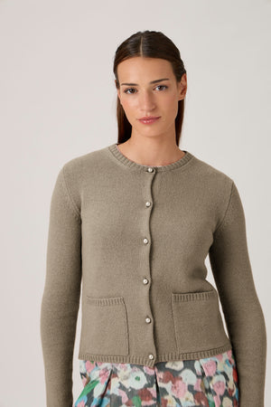 Soft Wool-Cashmere Cardigan with Pearl Buttons - Beige