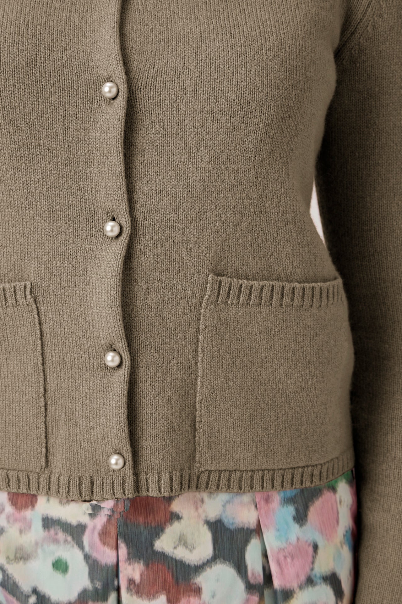 Soft Wool-Cashmere Cardigan with Pearl Buttons - Beige