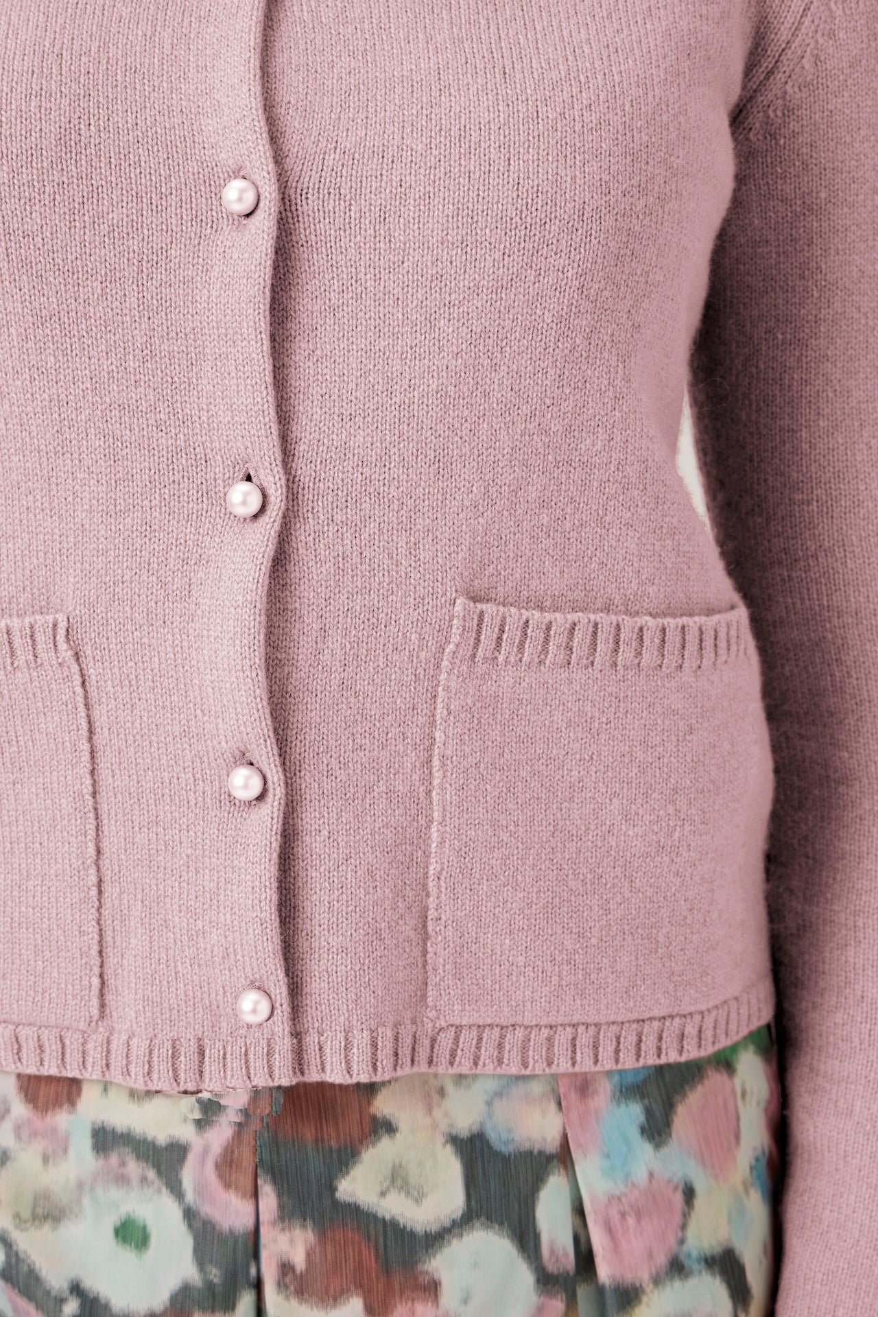 Soft Wool-Cashmere Cardigan with Pearl Buttons - Rosa